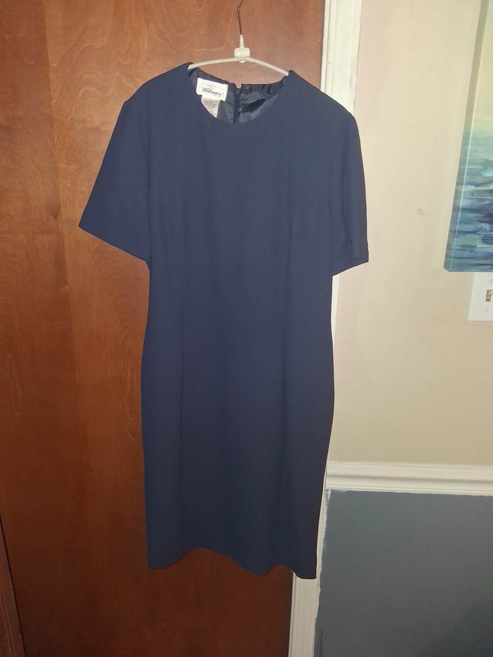 Worthington Navy Short-Sleeve Midi Shift Dress